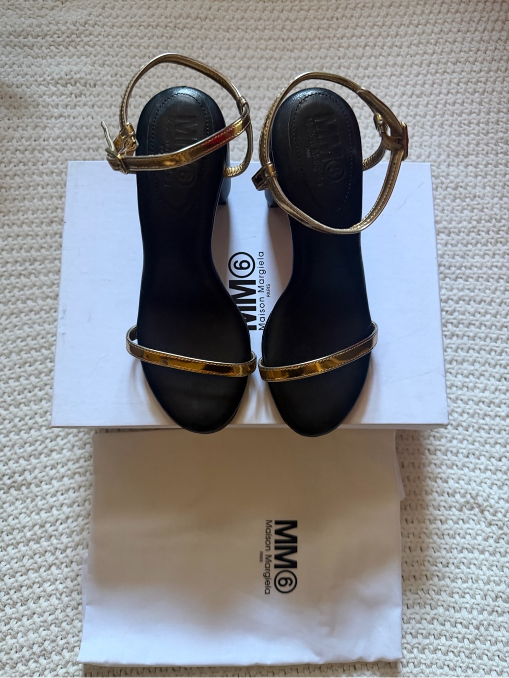 MM6 Maison Martin Margiela Metallic Gold and Black Strap Heels
